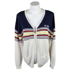 Vintage Tabi International Golf Zip Front Cardigan Striped Cream Size Medium
